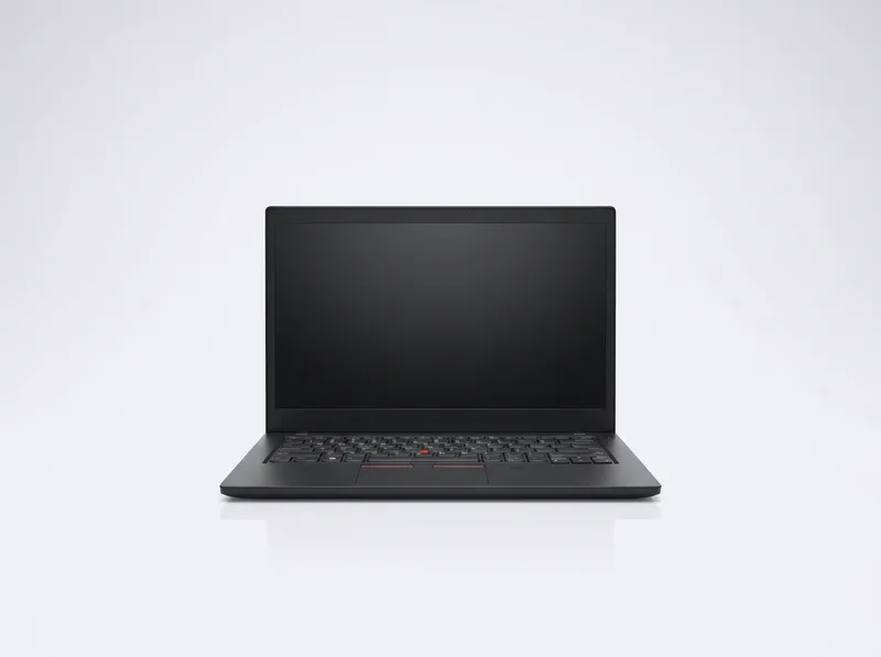 Black business laptop with red TrackPoint and spill-resistant keyboard